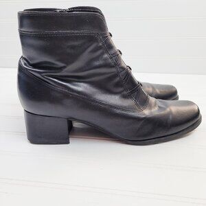 London Fog Ankle Boot Womens Size 8.5 Black Leather Side Zip Witchy Victorian